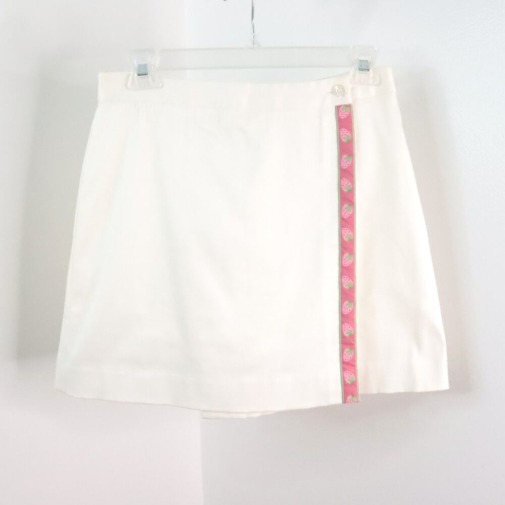 Lilly Pulitzer Women’s 4 White Cotton Strawberry Trim Wrap Preppy Mini Skort
